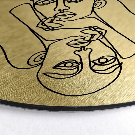 Alu-Dibond-Poster Rund Gold Metalloptik Ø Hariri Ava 30cm Linework Wandbild Portrait abstrakt