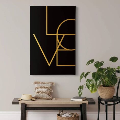 Goldeffekt Gold Love Typografie Chic 20x30cm Keilrahmen Vintage Liebe Schriftzug Shabby Holz Wandbild Leinwandbild