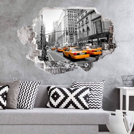 3D Wandtattoo Wohnzimmer USA Vintage Stadt Wandsticker Taxi Cabs in  Manhattan Mauerdurchbruch selbstklebend 40x27cm