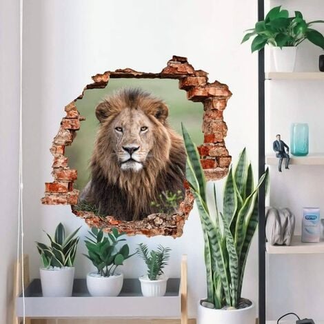 3D van Wandtattoo Safari Wilder Löwe Afrika Mauerdurchbruch Wohnzimmer selbstklebend 40x38cm Fotografie Tier Duijn