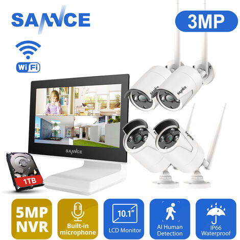 SANNCE Système de sécurité vidéo 1080P Wi-Fi avec écran LCD 10.1 ’’ - avec disque dur 1 To
