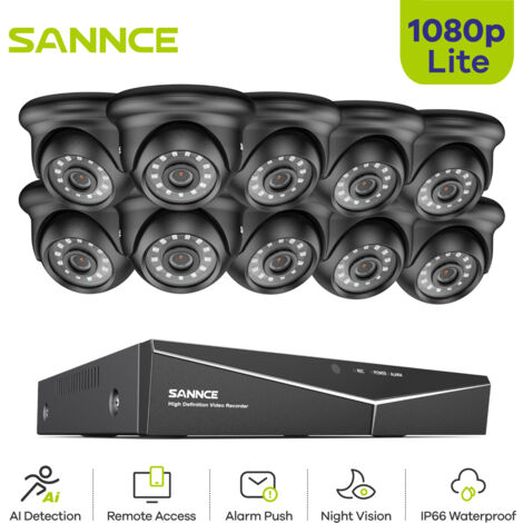 SANNCE 16CH 1080P Kit de Surveillance Vidéo Extérieur IR Vision Nocturne Informations Alarme Sécurité Caméras Système Access Distance