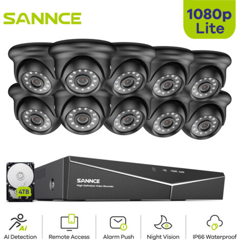 SANNCE 16CH 1080P Kit de Surveillance Vidéo Extérieur IR Vision Nocturne Informations Alarme Sécurité Caméras Système Access Distance