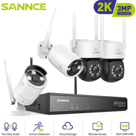 SANNCE 3MP Kit de Surveillance Sans Fil NVR IR Vision Nocturne Audio Bidirectionnelle Détection Mouvement Wifi Sécurité Caméra Système
