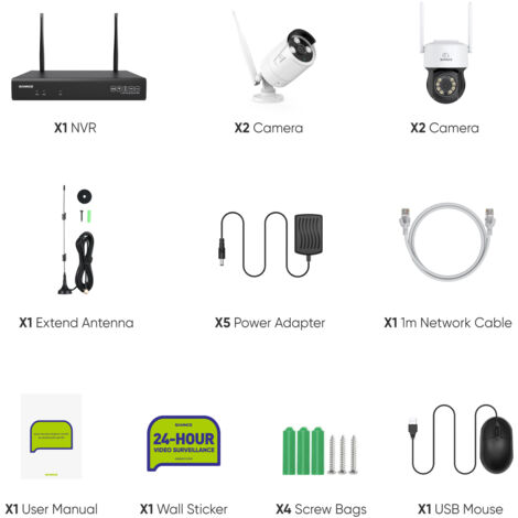SANNCE 3MP Kit de Surveillance Sans Fil NVR IR Vision Nocturne Audio Bidirectionnelle Détection Mouvement Wifi Sécurité Caméra Système