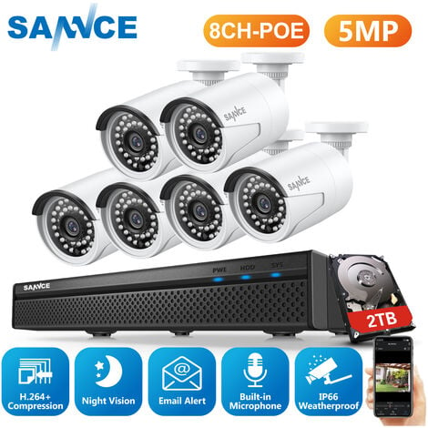 Kit de surveillance SANNCE 4CH 1080P PoE NVR HD 4 Système de caméra de vision nocturne 1080P 2.0 mégapixels intérieur / extérieur – avec disque dur de 2TB