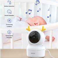 Vacos Moniteur vidéo sans fil pour bébé avec zoom 2X Moniteur LCD 5 '' Audio bidirectionnel Détection de la température du son Transmission WiFi 1000 pieds Prend en charge 256 Go de stockage local