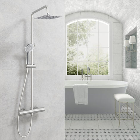 Colonna Doccia, OCEAN ITALY, Doccia Rubinetteria con Miscelatore Termostatico, Asta Regolabile85-125cm, Soffione Doccia da Bagno per Box Doccia