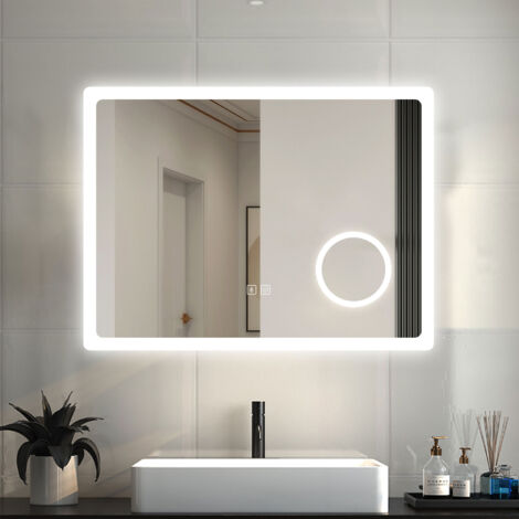 OCEAN Specchio Bagno Rettangolare Da LED 120×70cm, Antiappannamento, Bluetooth, 3 Temperature Colore, Ingrandimento 3x