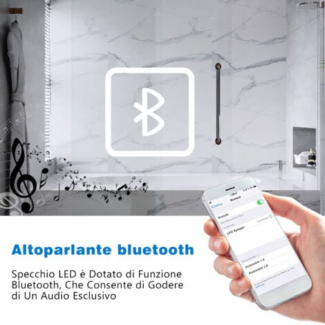 OCEAN Specchio Bagno Rettangolare Da LED 140×80cm, Antiappannamento, Bluetooth, 3 Temperature Colore
