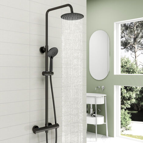 OCEAN ITALY Colonne Doccia Termostatiche, Sistema Doccia con Miscelatore Termostatico Colonna Doccia con Soffione 20x20cm e Doccetta 24x11cm Nero