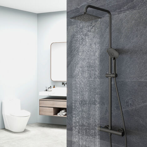 Sistema doccia con termostato, OCEAN ITALY Colonna Doccia Termostatica con Miscelatore, Colonna Doccia Idromassaggio Altezza Regolabile 74-120cm, Nero