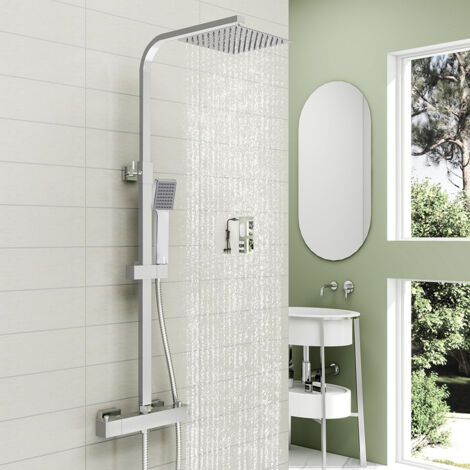 OCEAN ITALY Colonne Doccia Termostatiche, Sistema Doccia con Miscelatore Termostatico Colonna Doccia con Soffione 20x20cm e Doccetta 225x65mm Cromato