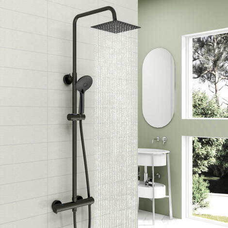 OCEAN ITALY Colonne Doccia Termostatiche, Sistema Doccia con Miscelatore Termostatico Colonna Doccia con Soffione 20x20cm e Doccetta a 3 getti Nero