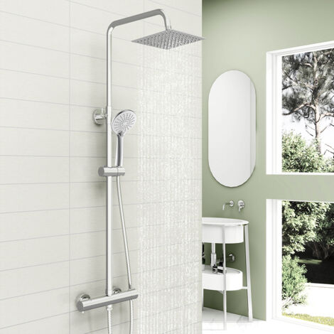 OCEAN ITALY Colonne Doccia Termostatiche, Sistema Doccia con Miscelatore Termostatico Colonna Doccia con Soffione 20x20cm e Doccetta a 3 getti Cromato