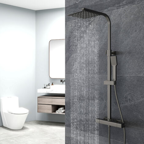 Sistema doccia con termostato, OCEAN ITALY Colonna Doccia Termostatica con Miscelatore, Colonna Doccia Idromassaggio Altezza Regolabile 73-115cm, Nero