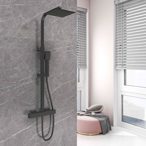 OCEAN ITALY Colonne Doccia Termostatiche Nero, Colonna Doccia con Miscelatore Termostatico Altezza Regolabile 73-115cm