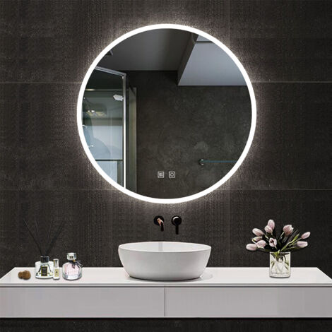 Specchio led tondo 100 cm con cornice nero opaco retrolluminato con touch-screen