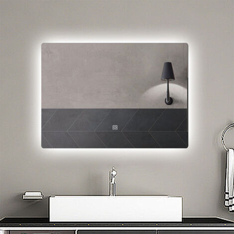 OCEAN Specchio da bagno Rettangolare con LED,80x60cm,Infinitamente Dimmerabile,Funzione Memoria,Per trucco makeup,Estetica Elegante