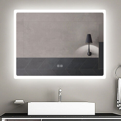 OCEAN Specchio da bagno 70x50cm rettangolare con LED,Bluetooth,3 Temperature di Colore,Disappannamento,Infinitamente Dimmerabile