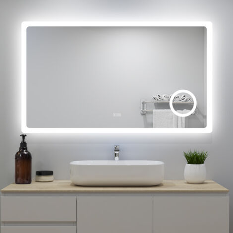 Specchio da bagno, bluetooth, ingrandimento 3X, disappannamento, touch, 3 temperature di colore, LED
