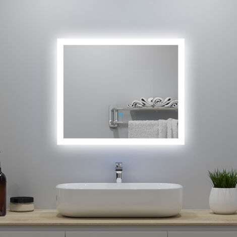60 x 50 cm Specchio da bagno, Luci a LED, 3 temperature di colore, touch, IP44, antiappannamento
