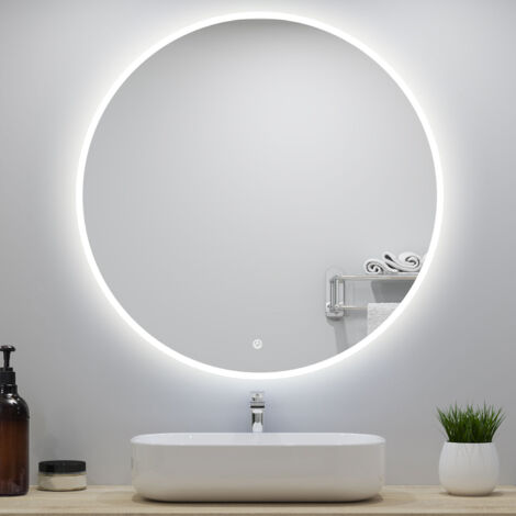 Specchio da bagno, diametro 90 cm, Antiappannamento, touch control, Infinitamente Dimmerabile, 6000K - Luce fredda, LED