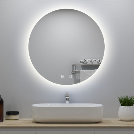 Specchio da bagno, 3 temperature di colore, Antiappannamento, touch, Infinitamente Dimmerabile, diametro 80 cm, LED