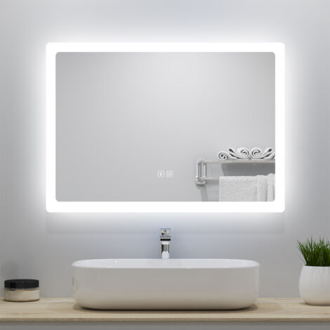 Specchio da Bagno a LED 24x28 Pollici,retroilluminato e Specchio cosmetico a Parete dimmerabile dimmerabile Illuminato a 3 Colori,Interruttore Smart Touch,Funzione di Memoria,infrangibile e impe
