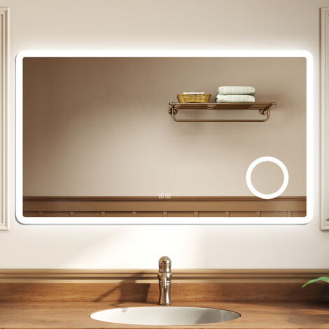 OCEAN Specchio da bagno con LED,Specchio illuminato da bagno,lente d'ingrandimento, Bluetooth, 3 colori, Dimmerabile, Antifog, IP44 Vetro Temperato HD, Funzione Memoria, Orizzontale/Verticale