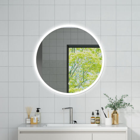 OCEAN Specchio da bagno con LED 90x90cm,Dimmerabile, Antiappannamento,Memoria,IP44, Vetro HD,Doppio interruttore,Orizzontale/Verticale