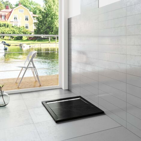 Piatto Doccia Quadrato 76x76x3 cm in Pietra Vulcanica e Resina Mista finitura Pietra Nera Ruvida Ultraslim Antiscivolo Antibatterico