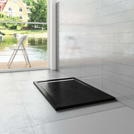 Piatto Doccia Rettangolare 80x160x3 cm in Pietra Vulcanica e Resina Mista finitura Pietra Nera Ruvida Ultraslim Antiscivolo Antibatterico