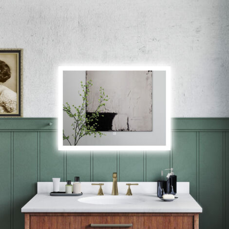 OCEAN Specchio da bagno con LED 60x50cm,3 colori,Dimmerabile, Antiappannamento,Memoria,IP44, Vetro HD,Doppio interruttore,Orizzontale/Verticale