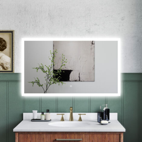 OCEAN Specchio da bagno con LED 90x70cm,3 colori,Dimmerabile, Antiappannamento,Memoria,IP44, Vetro HD,Doppio interruttore,Orizzontale/Verticale