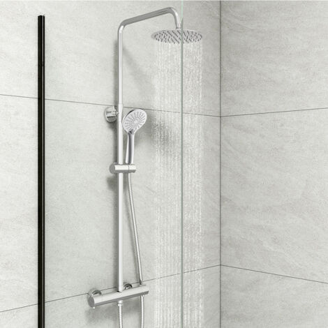 Colonna Doccia A Ponte Con Soffione Rotondo 8 pollice, miscelatore termostatico doccia con doccetta rotonda 23x10.8cm, supporti a muro regolabili