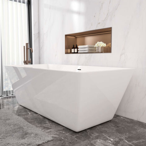 Vasca da Bagno Freestanding Rettangolo Simmetrico Bianco in Acrilico 170x80x58 cm (L.xP.xA.)