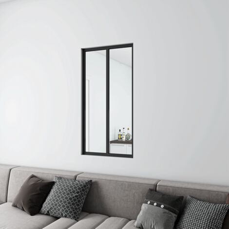 Tramezzo Interno Vetrata 63x108 cm 2 pannelli in Vetro Temperato Trasparente da 4 mm Profili Finitura Nero Opaco