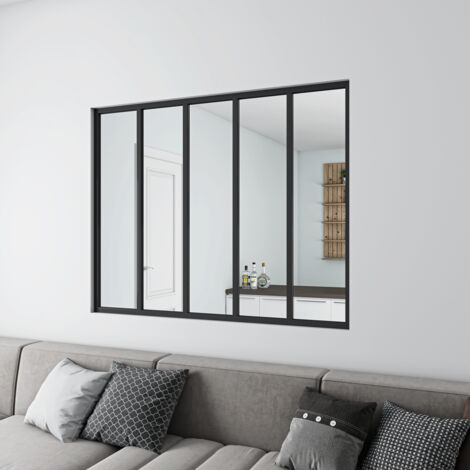 Tramezzo Interno Vetrata 153x108 cm 5 pannelli in Vetro Temperato Trasparente da 4 mm Profili Finitura Nero Opaco (1/4)