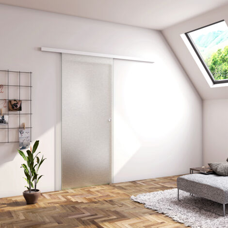 Porta Scorrevole 90x225 cm Porta da Interno Moderna in Vetro Temperato Opaco da 8 mm con Pellicola Anti-frantumi