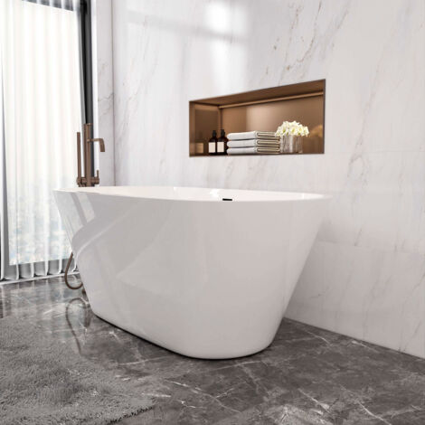 Vasca da Bagno Freestanding Ovale Simmetrico Bianco in Acrilico 150x70x58 cm (L.xP.xA.)