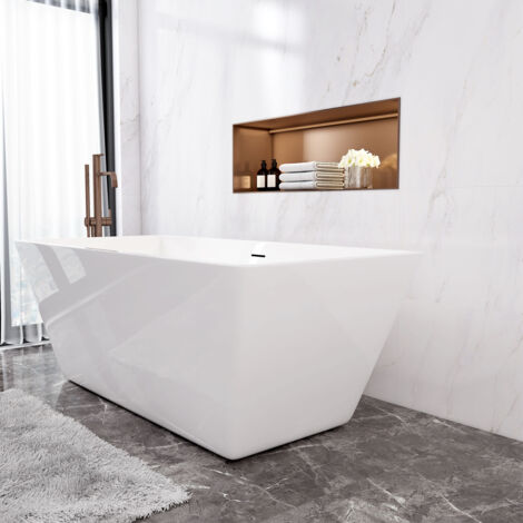 Vasca da Bagno Freestanding Rettangolo Simmetrico Bianco in Acrilico 150x72x56 cm (L.xP.xA.)