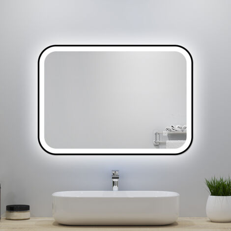 OCEAN Specchio da bagno 70x50cm con LED,3 colori,Dimmerabile, Antiappannamento,Memoria,IP44, Vetro HD