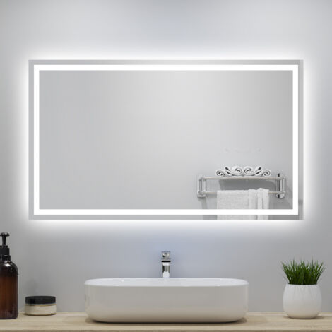 OCEAN Specchio da bagno 90x70cm con LED, Antiappannamento,Memoria,IP44, Vetro HD