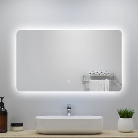 OCEAN Specchio da bagno 80x60cm con LED,3 colori,Dimmerabile,Memoria,IP44, Vetro HD