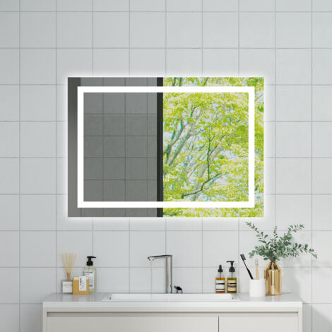 OCEAN Specchio da bagno 110x70cm con LED,3 colori,Dimmerabile, Antiappannamento,Memoria,IP44, Vetro HD