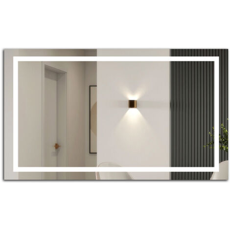 OCEAN Specchio da bagno 100x60cm con LED,3 colori,Dimmerabile, Antiappannamento,Memoria,IP44, Vetro HD