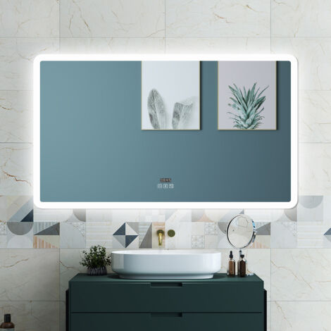 OCEAN Specchio da bagno 160x80cm con LED,Bluetooth,3 colori,Dimmerabile,Orologio, Antiappannamento,Memoria,IP44, Vetro HD