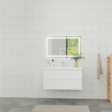 OCEAN Mobile pensile da bagno con lavabo da incasso 99 cm bianco (1/5)