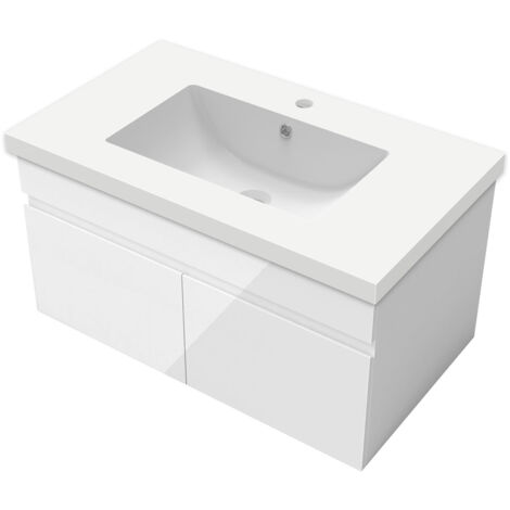 OCEAN Mobile bagno sospeso 79 cm con 2 ante, lavabo incassato, bianco